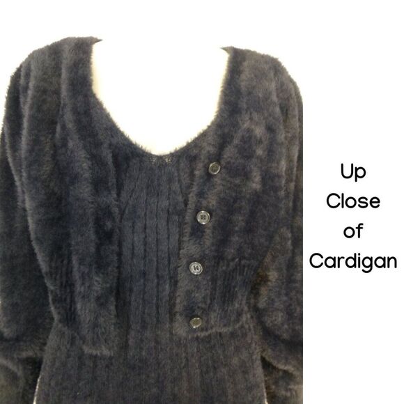 NWOT Freshman 1996 2-Piece Set, Ribbed, and Fuzzy Black Dress with Cardigan - Picture 10 of 13
